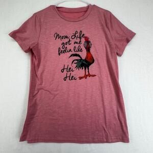 Hei Hei Moana Chicken Graphic T-Shirt Size M Pink Short Sleeve Disney Boat Snack